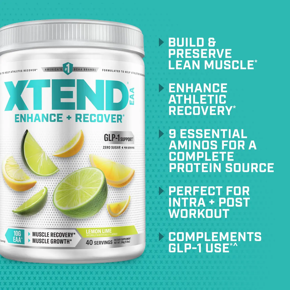 Xtend EAA + BCAA Powder with 10g EAAs, Lemon Lime, 11.9 Ounce | Supports muscle recovery & hydration - view 4
