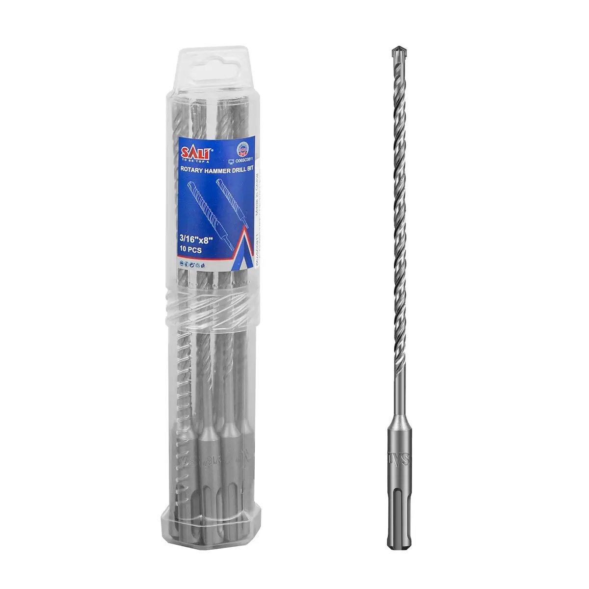 SALI SDS Plus Rotary Hammer Drill Bit Set 10 Pcs 3/16"*8" | 4-Cutter Carbide for Concrete & Brick - view 3