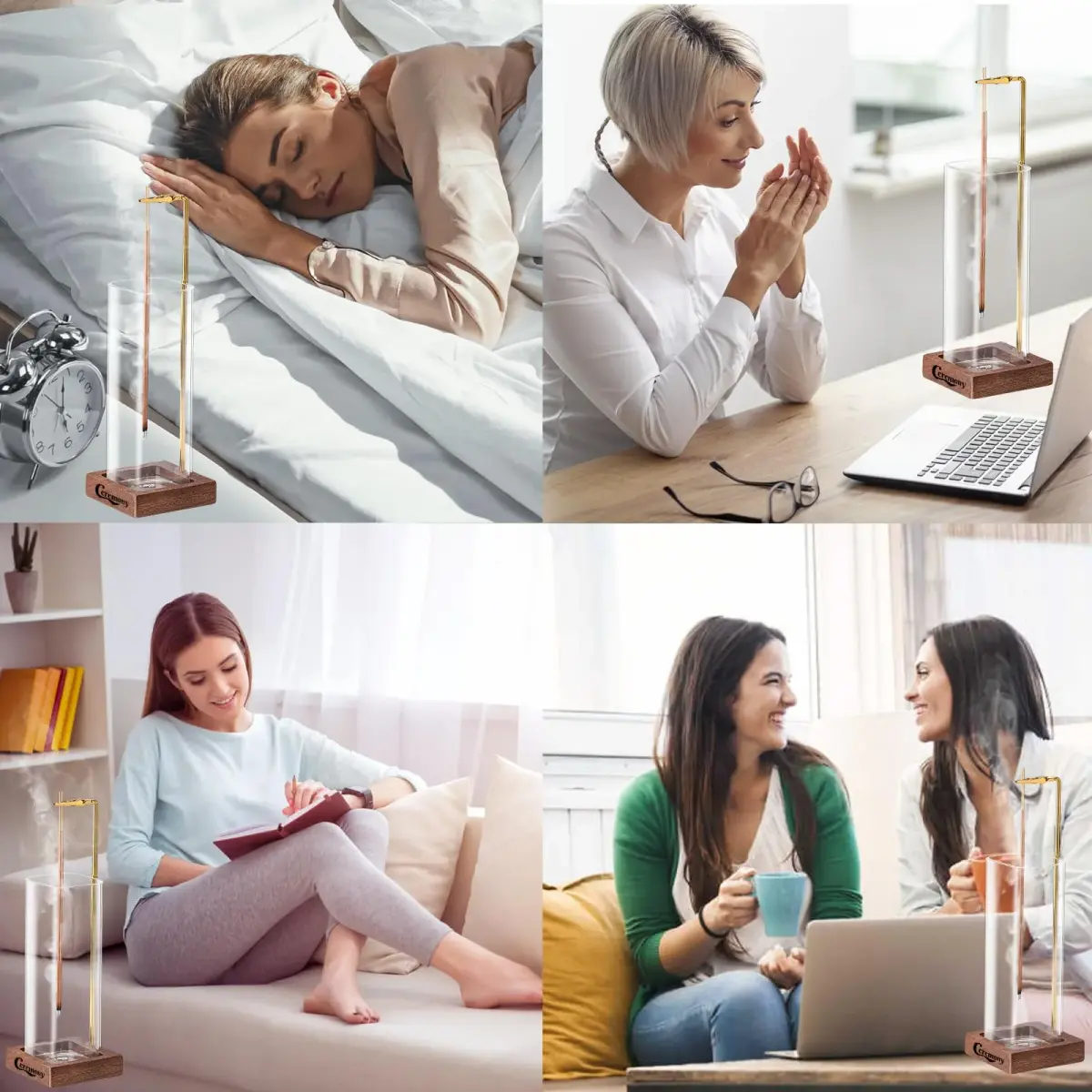 CEREMONY 2 Pack Wood Incense Holder with Glass Ash Catcher & Brass Rod | 17.2 cm (6.8 in) Tall - view 6