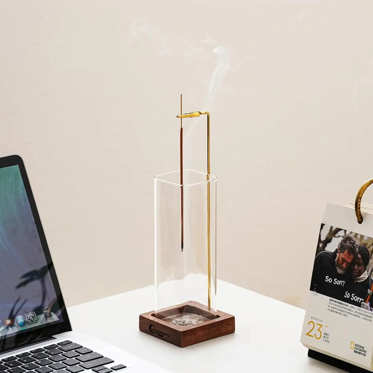 CEREMONY 2 Pack Wood Incense Holder with Glass Ash Catcher & Brass Rod | 17.2 cm (6.8 in) Tall - view 2