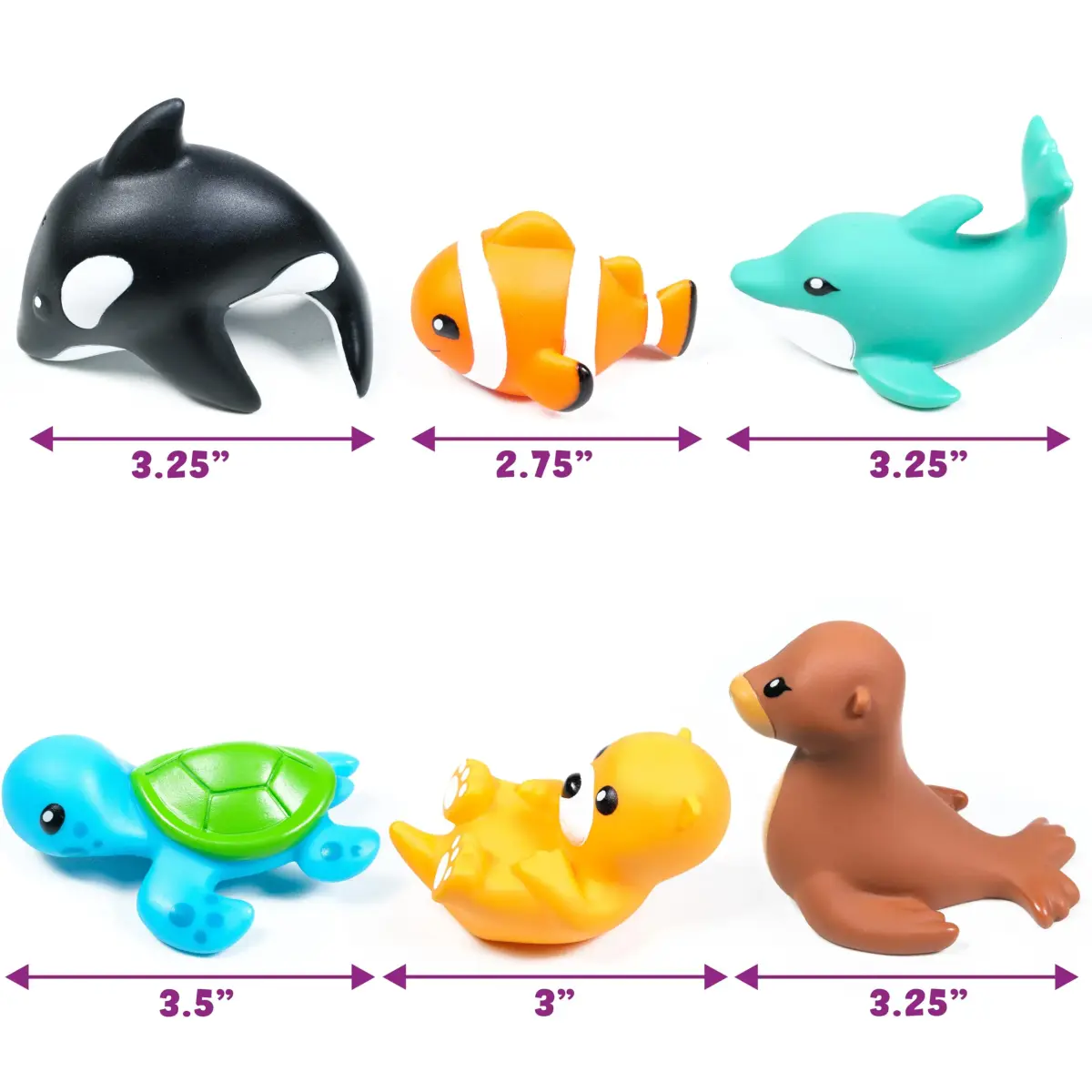 Tub Works Marine Mold Free Bath Toys 6 Pack | Sealed, No Hole Design Keeps Moisture Out | Soft, Squeezable & Float on Water | Easy-Grip Baby & Toddler Bath Toy Set - view 6
