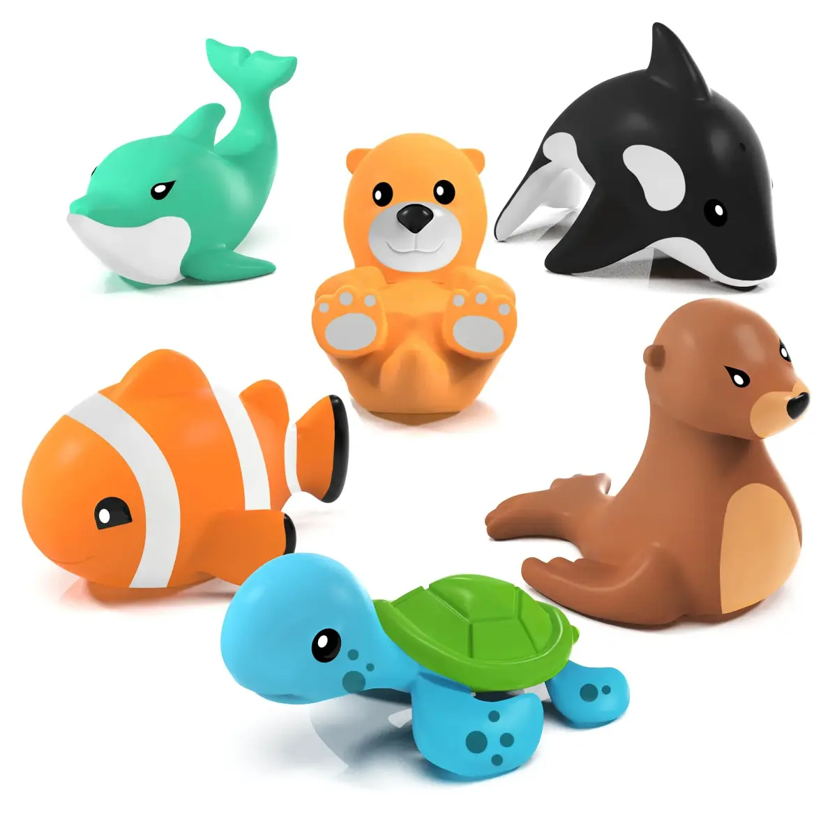 Tub Works Marine Mold Free Bath Toys 6 Pack | Sealed, No Hole Design Keeps Moisture Out | Soft, Squeezable & Float on Water | Easy-Grip Baby & Toddler Bath Toy Set - main product image