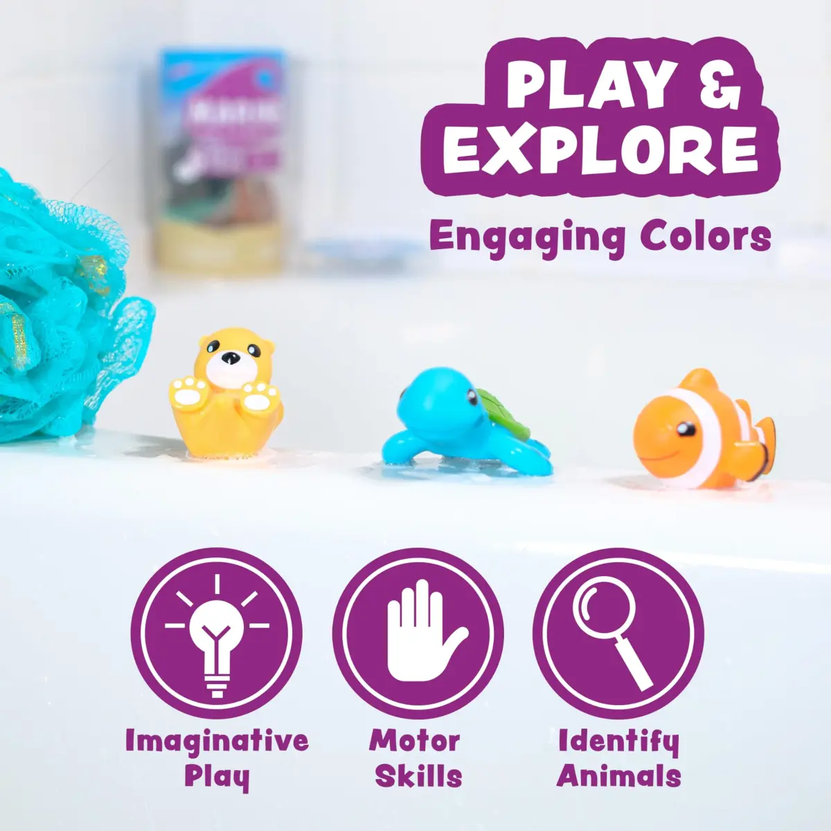 Tub Works Marine Mold Free Bath Toys 6 Pack | Sealed, No Hole Design Keeps Moisture Out | Soft, Squeezable & Float on Water | Easy-Grip Baby & Toddler Bath Toy Set - view 8