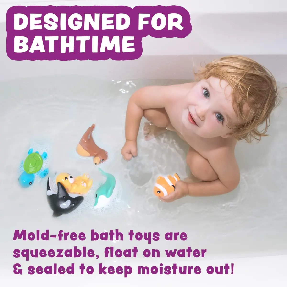 Tub Works Marine Mold Free Bath Toys 6 Pack | Sealed, No Hole Design Keeps Moisture Out | Soft, Squeezable & Float on Water | Easy-Grip Baby & Toddler Bath Toy Set - view 2