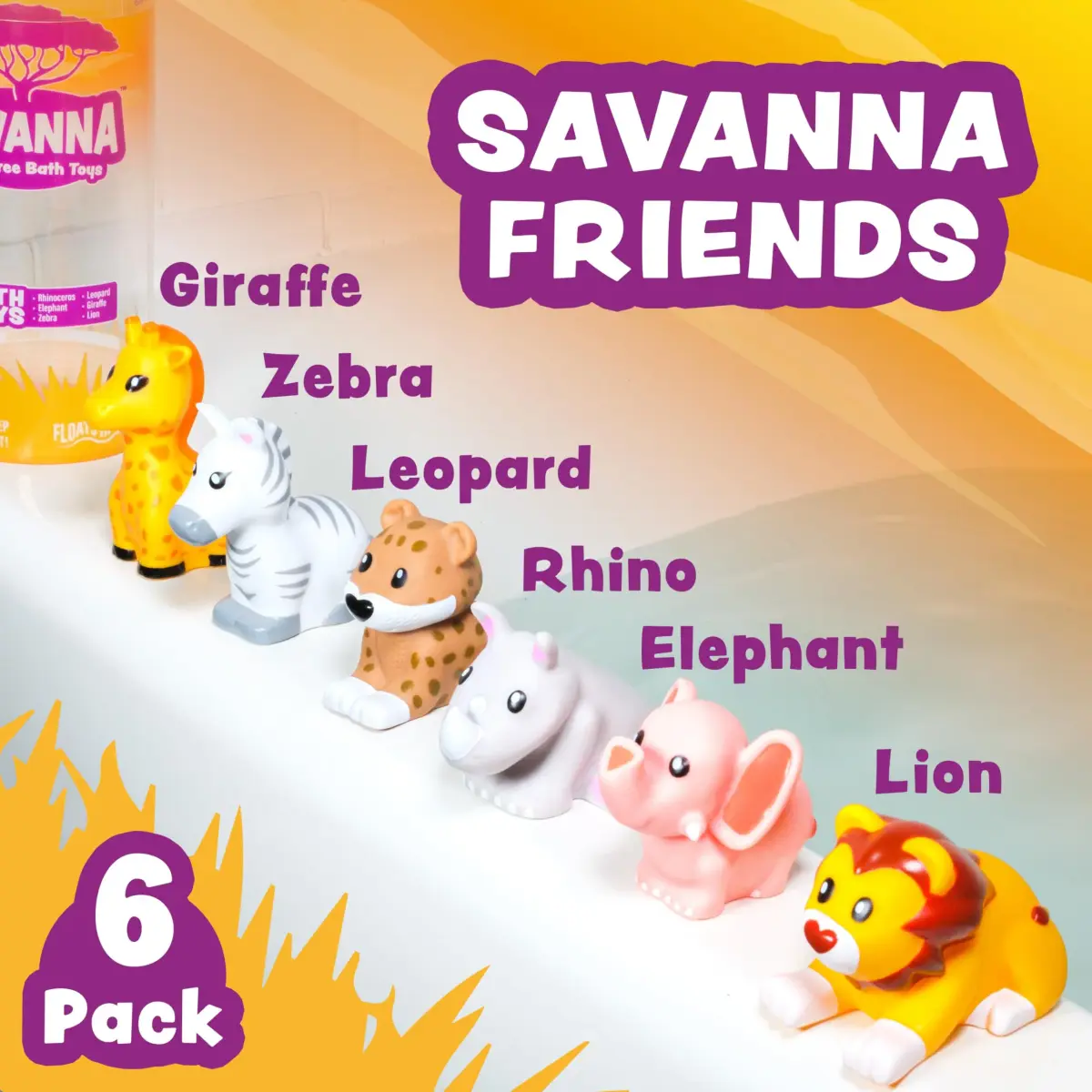 Tub Works Savanna Mold Free Bath Toys 6 Pack | Sealed, No Hole Design Keeps Moisture Out - view 3