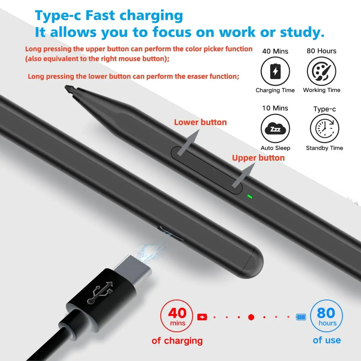 Milikilo Stylus Pen for Microsoft Surface Pro 11/10/9/8/X/7+/6/5/4, Go 4/3/2/1, Laptop 1-5, Studio 2 with Eraser & Tilt Function | 1024 Pressure Sensitivity - view 3