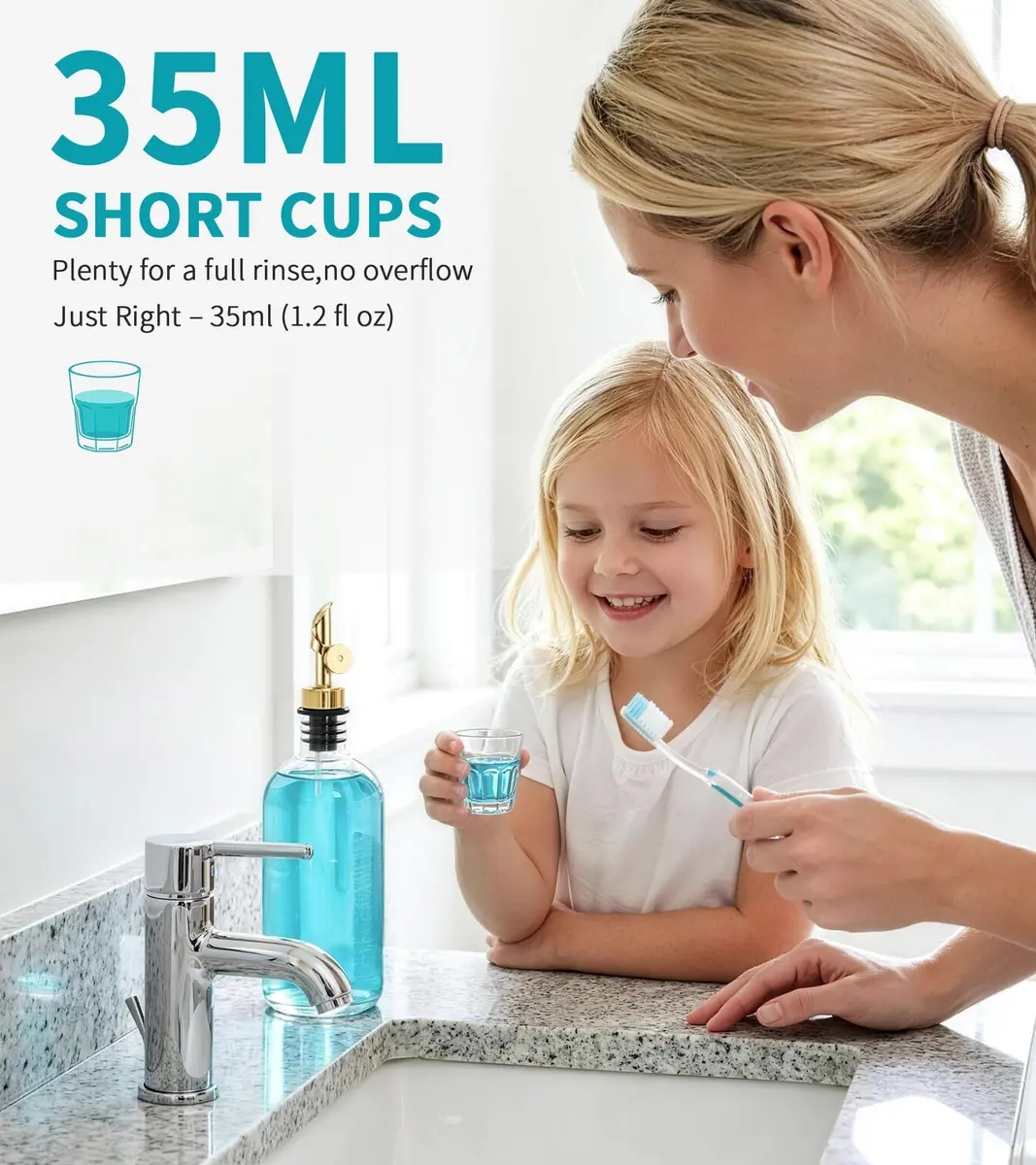 TOLDATLI Mouthwash Dispenser for Bathroom 17 fl oz | Elegant Glass Refillable Decanter with Cup - view 5