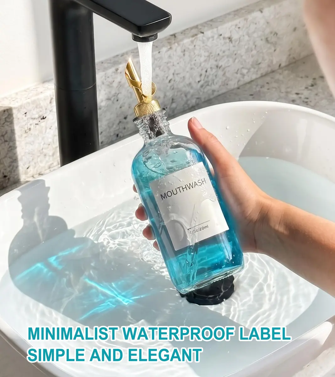 TOLDATLI Mouthwash Dispenser for Bathroom 17 fl oz | Elegant Glass Refillable Decanter with Cup - view 6