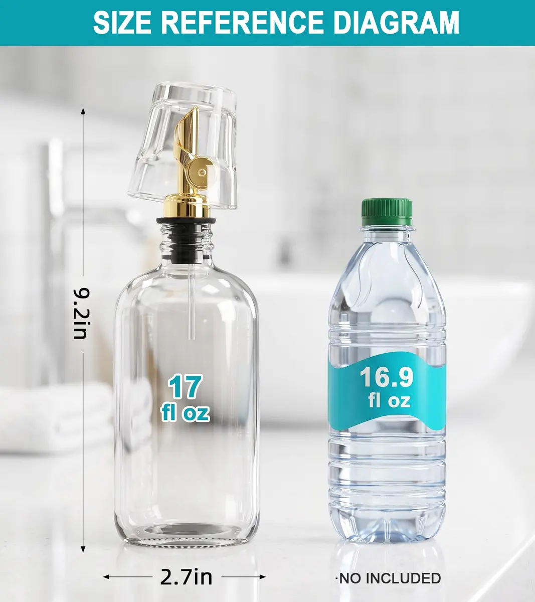 TOLDATLI Mouthwash Dispenser for Bathroom 17 fl oz | Elegant Glass Refillable Decanter with Cup - view 2