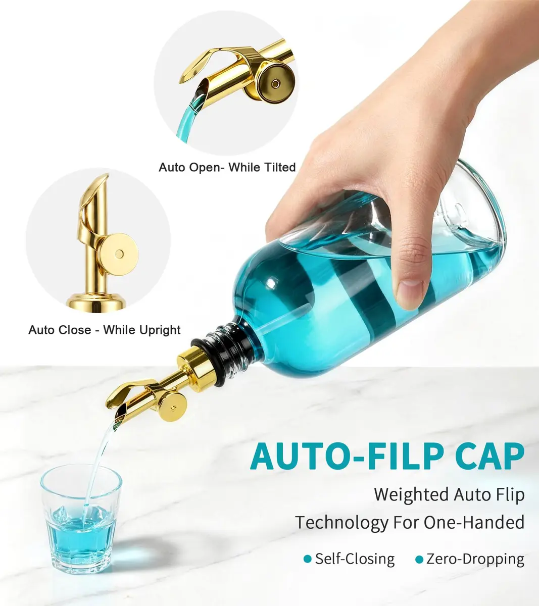 TOLDATLI Mouthwash Dispenser for Bathroom 17 fl oz | Elegant Glass Refillable Decanter with Cup - view 3