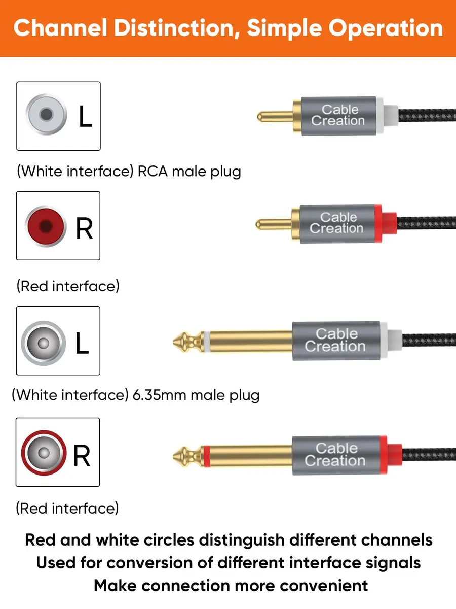 CableCreation Dual 1/4 inch TS to Dual RCA Stereo Audio Interconnect Cable 3FT | Broad Compatibility, Pure Sound, 24-Month Warranty - view 4