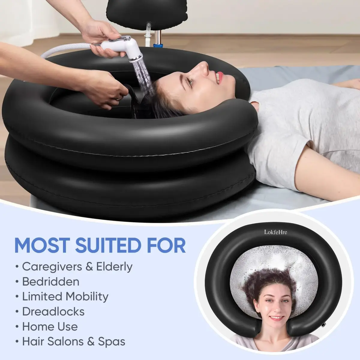 LOKFEHRE Inflatable Shampoo Basin Black | 71cm x 66cm (28" x 26") Ergonomic Neck Support Hair Washing Bowl - view 5