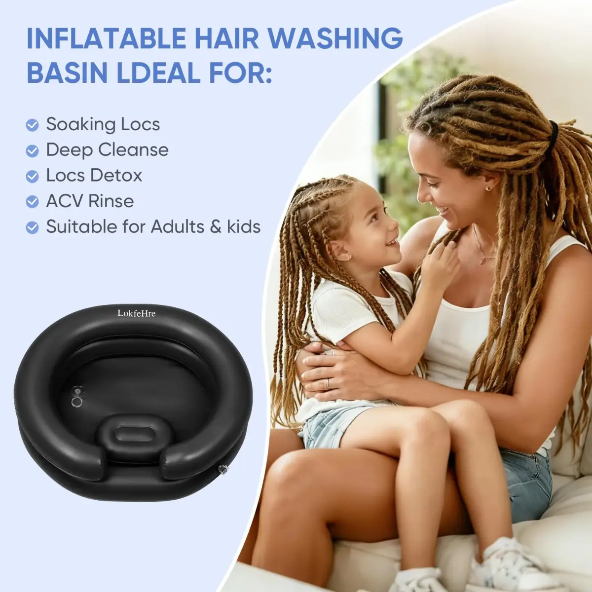 LOKFEHRE Inflatable Shampoo Basin Black | 71cm x 66cm (28" x 26") Ergonomic Neck Support Hair Washing Bowl - view 6