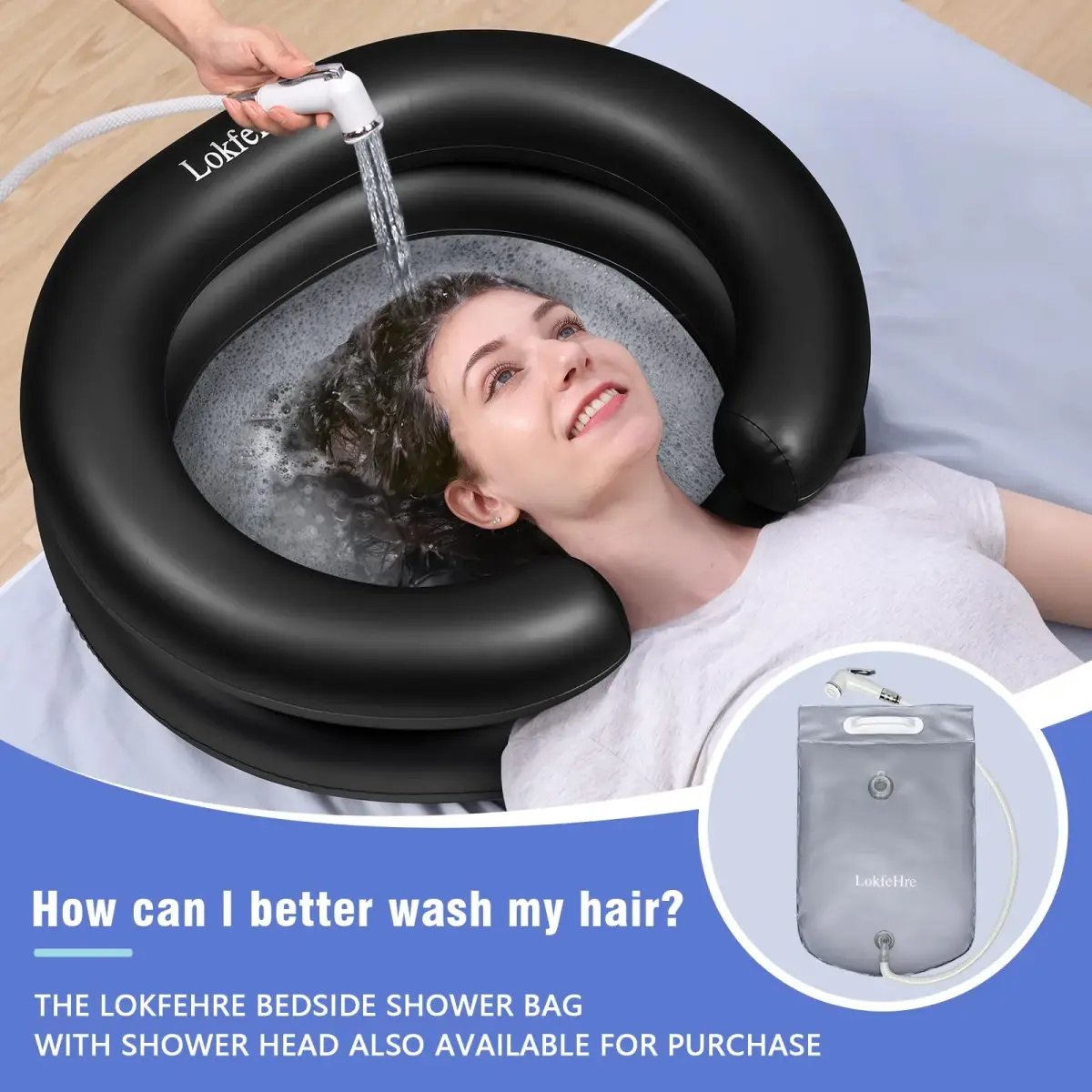 LOKFEHRE Inflatable Shampoo Basin Black | 71cm x 66cm (28" x 26") Ergonomic Neck Support Hair Washing Bowl - view 8