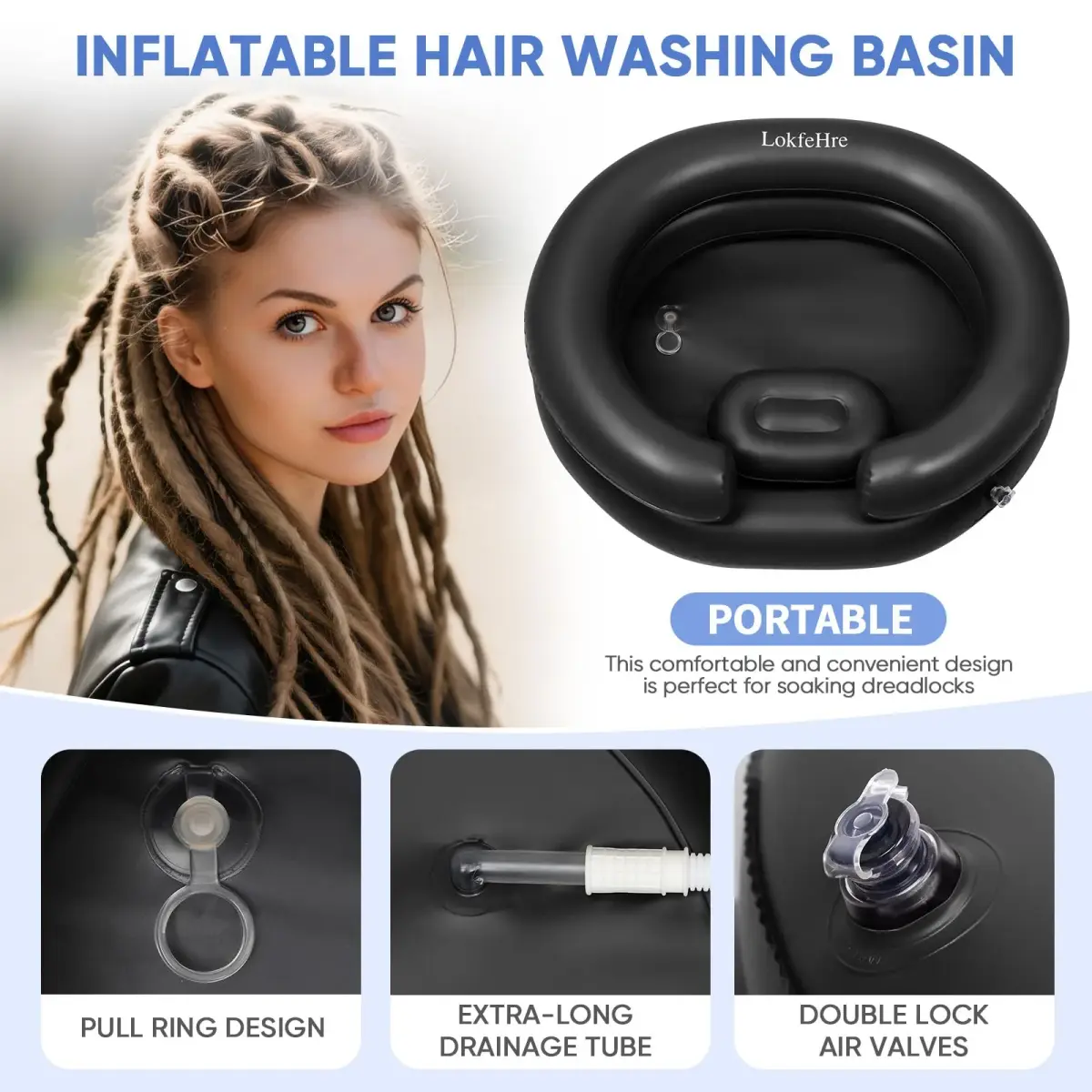 LOKFEHRE Inflatable Shampoo Basin Black | 71cm x 66cm (28" x 26") Ergonomic Neck Support Hair Washing Bowl - view 2