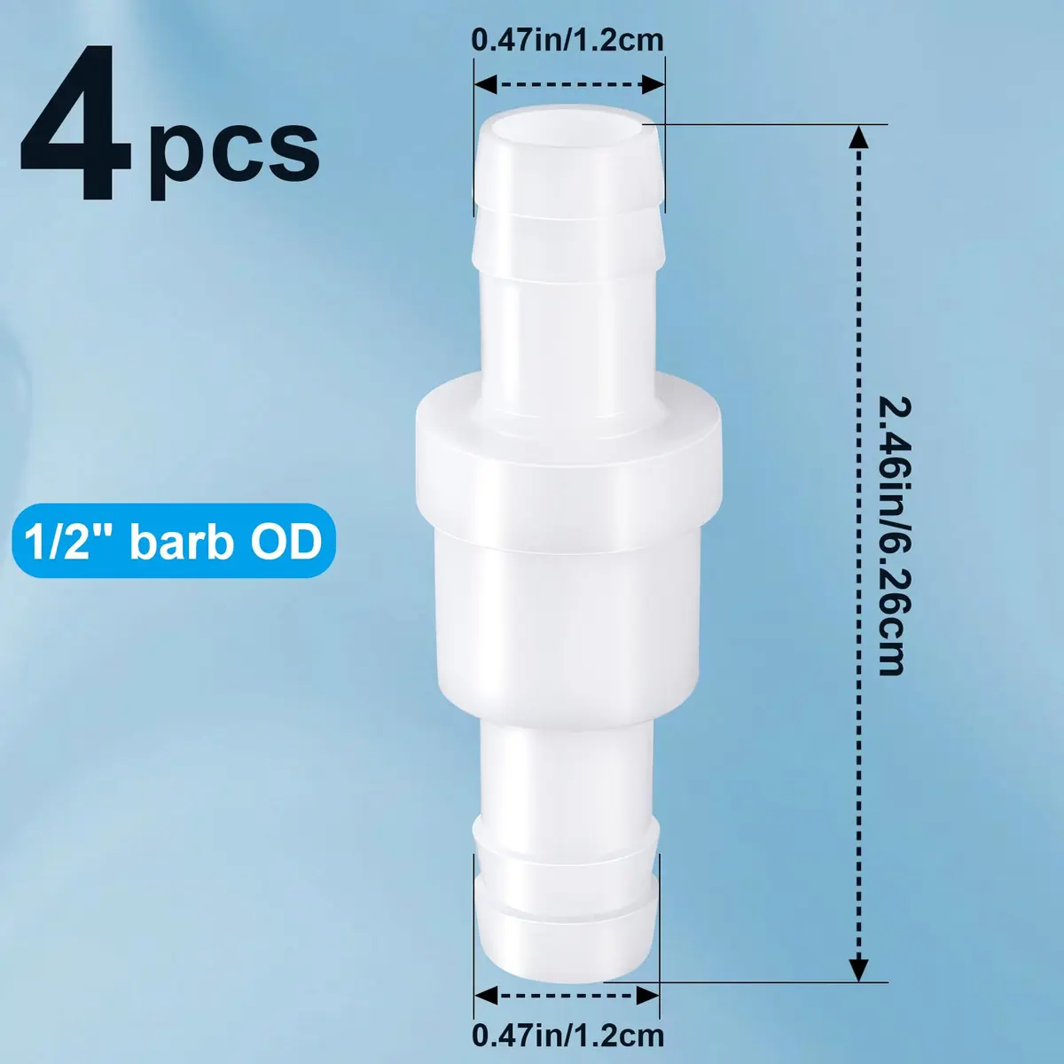 PAGOW 4 Pack 1/2" (12mm) PVDF One-Way Check Valve | Fuel Gas Liquid Air, Hydraulic Pneumatic Systems - view 2