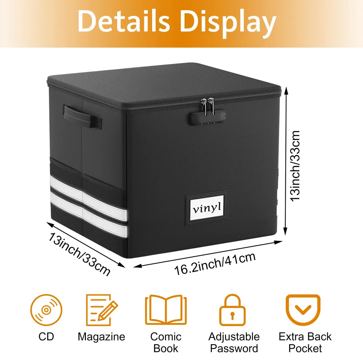 onvvippiv Large Vinyl Record Storage Box Fireproof Waterproof with Lock | 13" x 16.2" x 13" | Holds 150+ Records - view 6