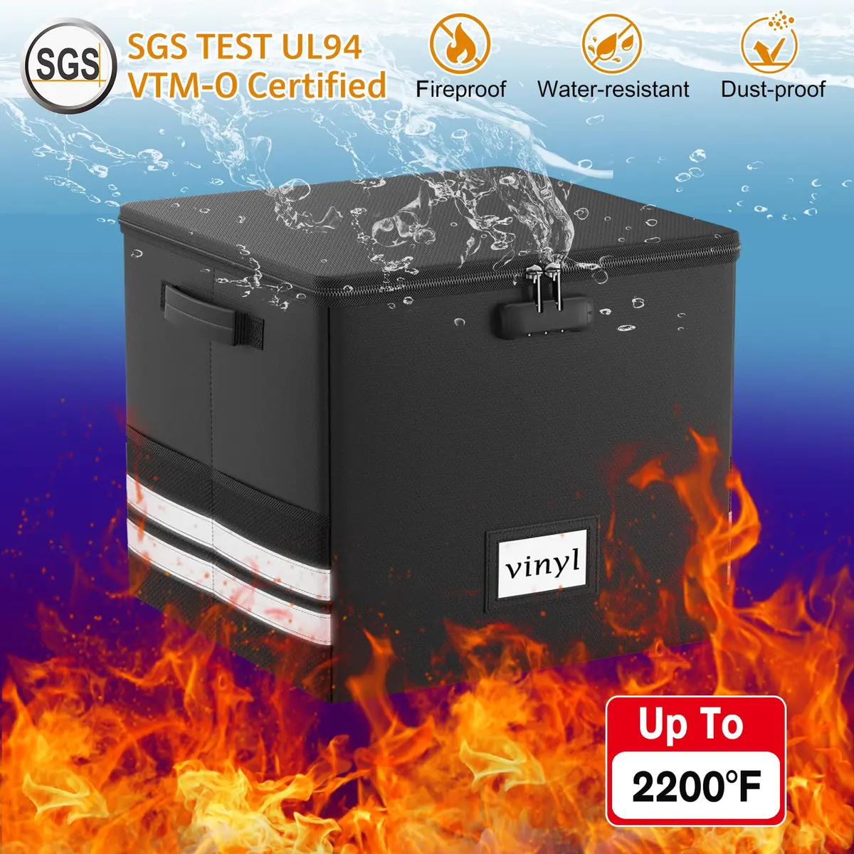 onvvippiv Large Vinyl Record Storage Box Fireproof Waterproof with Lock | 13" x 16.2" x 13" | Holds 150+ Records - view 2