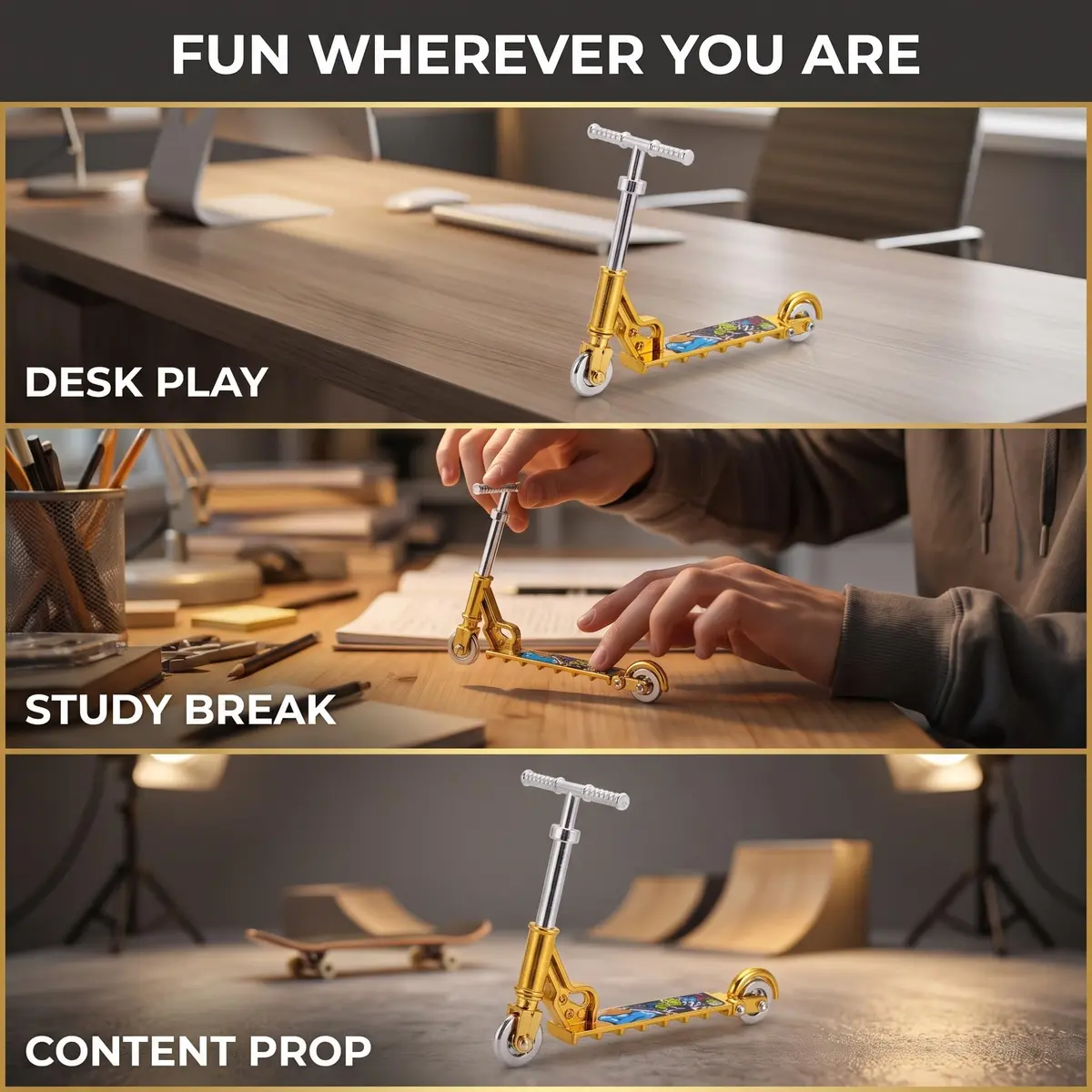 Galepromot Gold Mini Two Wheel Tiny Fingerboard Scooters | Finger Skateboards & Finger Bikes for Finger Training - view 7