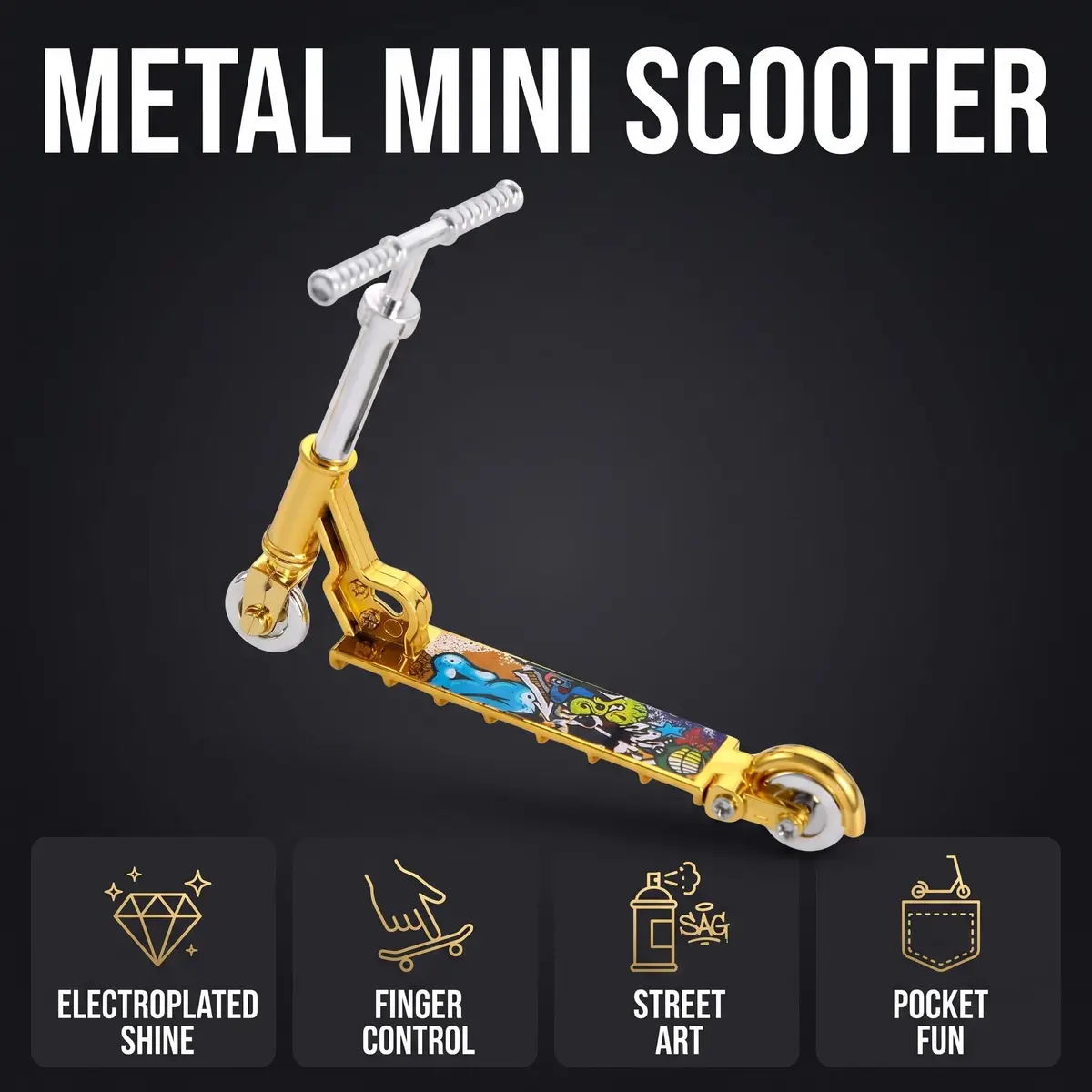 Galepromot Gold Mini Two Wheel Tiny Fingerboard Scooters | Finger Skateboards & Finger Bikes for Finger Training - view 8