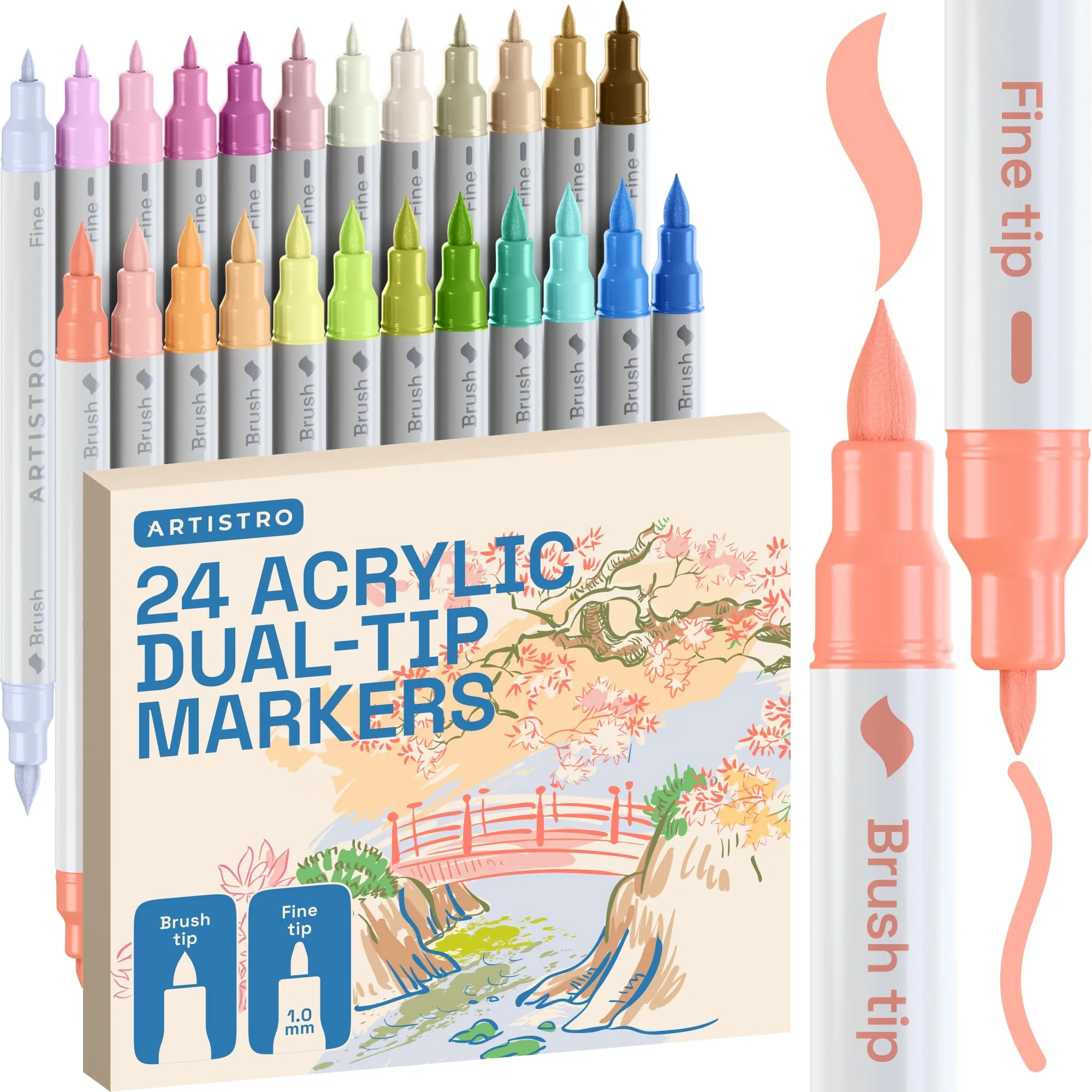 ARTISTRO 24 Pastel Acrylic Paint Markers Dual Tip | Non-Toxic Art Supplies - main product image