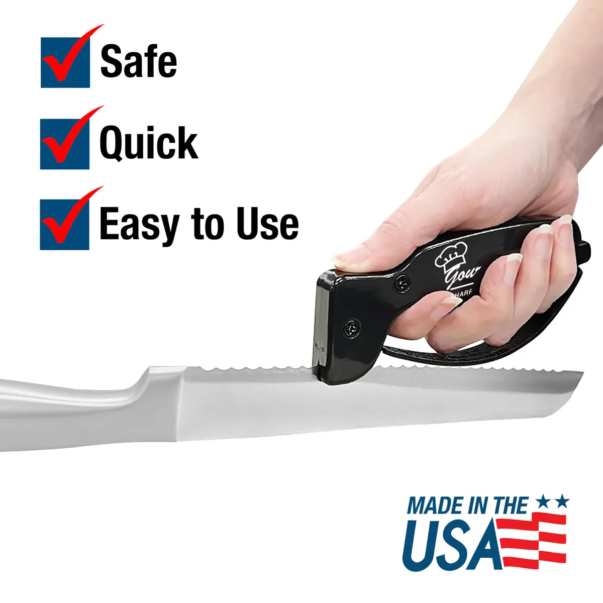 AccuSharp Gourmet Series 15 Degree Knife Sharpener with Diamond-Honed Tungsten Carbide Blades, Black | Hones Serrated & Straight-Edge Knives - view 4