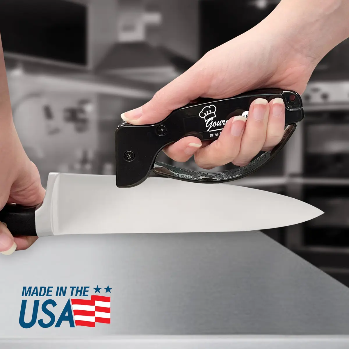 AccuSharp Gourmet Series 15 Degree Knife Sharpener with Diamond-Honed Tungsten Carbide Blades, Black | Hones Serrated & Straight-Edge Knives - view 5