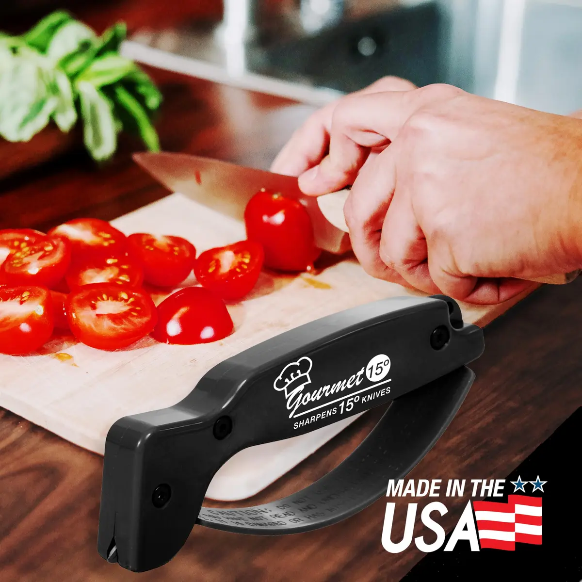 AccuSharp Gourmet Series 15 Degree Knife Sharpener with Diamond-Honed Tungsten Carbide Blades, Black | Hones Serrated & Straight-Edge Knives - view 6