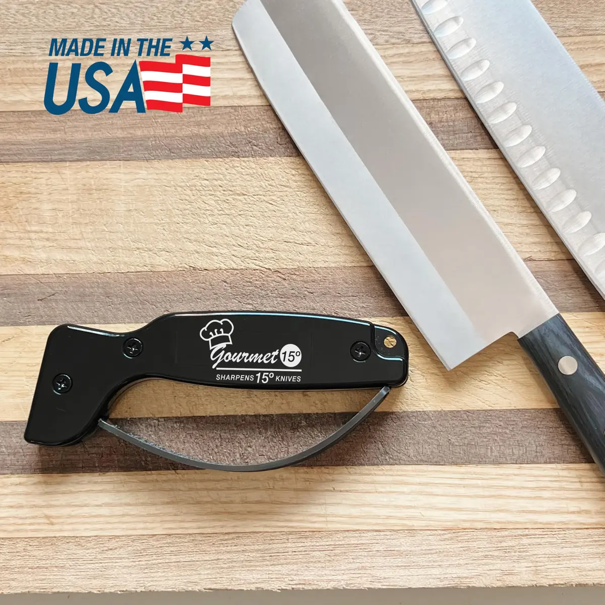 AccuSharp Gourmet Series 15 Degree Knife Sharpener with Diamond-Honed Tungsten Carbide Blades, Black | Hones Serrated & Straight-Edge Knives - view 7