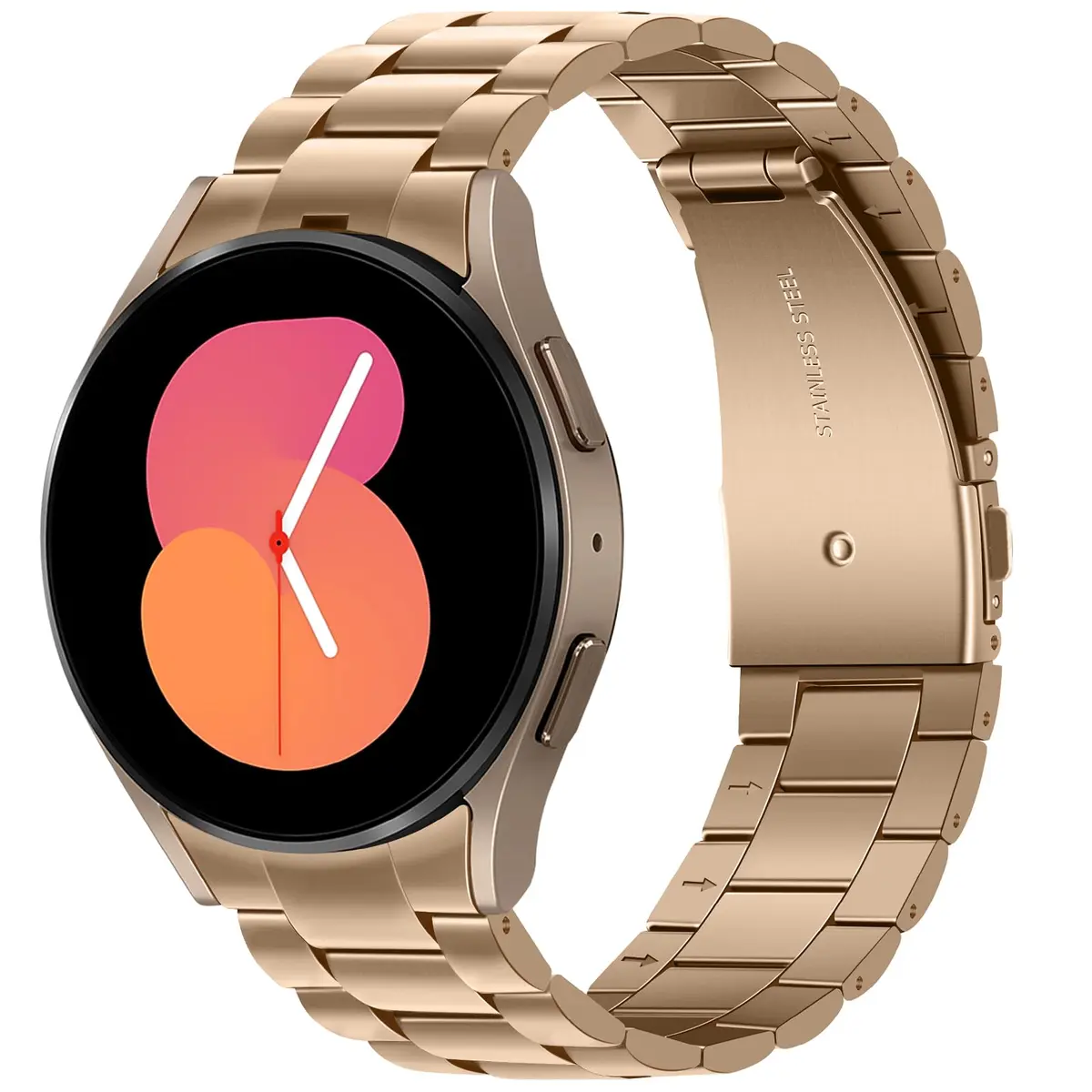 Anlinser No Gap Metal Watch Band Compatible with Samsung Galaxy Watch 7/6/5/4/FE 40mm 44mm | Rose Gold Stainless Steel Strap - main product image