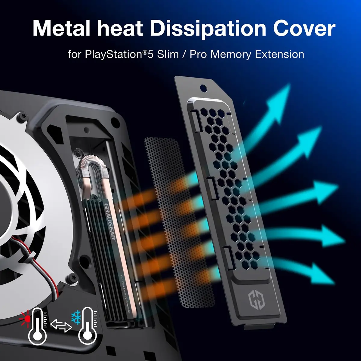 GRAUGEAR Black Metal Heat Dissipation Cover for PS5 Pro/Slim M.2 SSD Expansion Slot | Cooling and Dust Proof (15g) - view 4