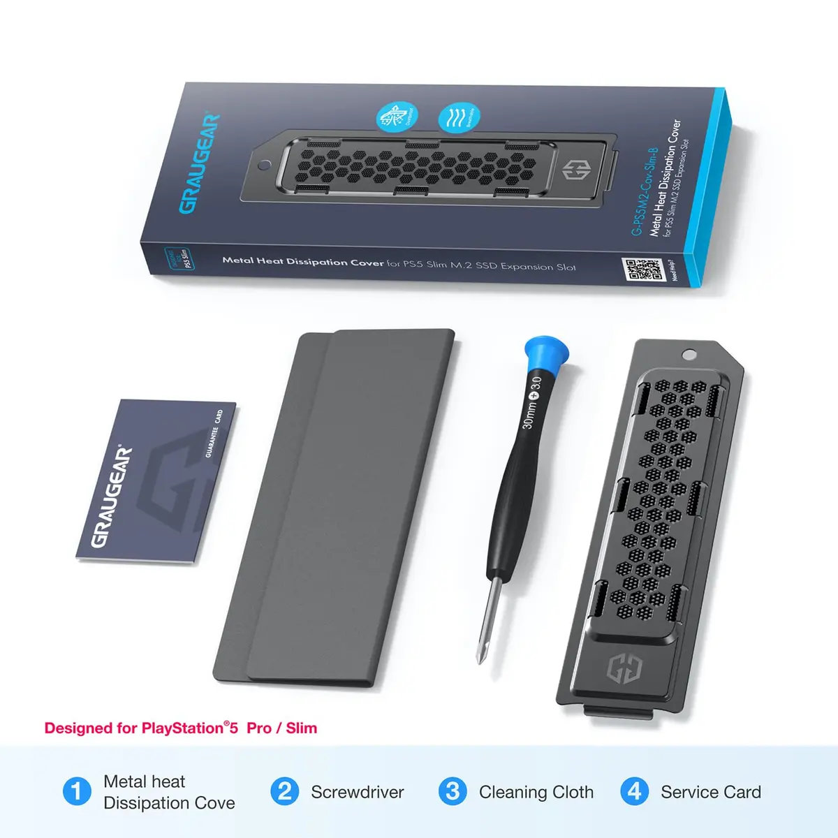 GRAUGEAR Black Metal Heat Dissipation Cover for PS5 Pro/Slim M.2 SSD Expansion Slot | Cooling and Dust Proof (15g) - view 9