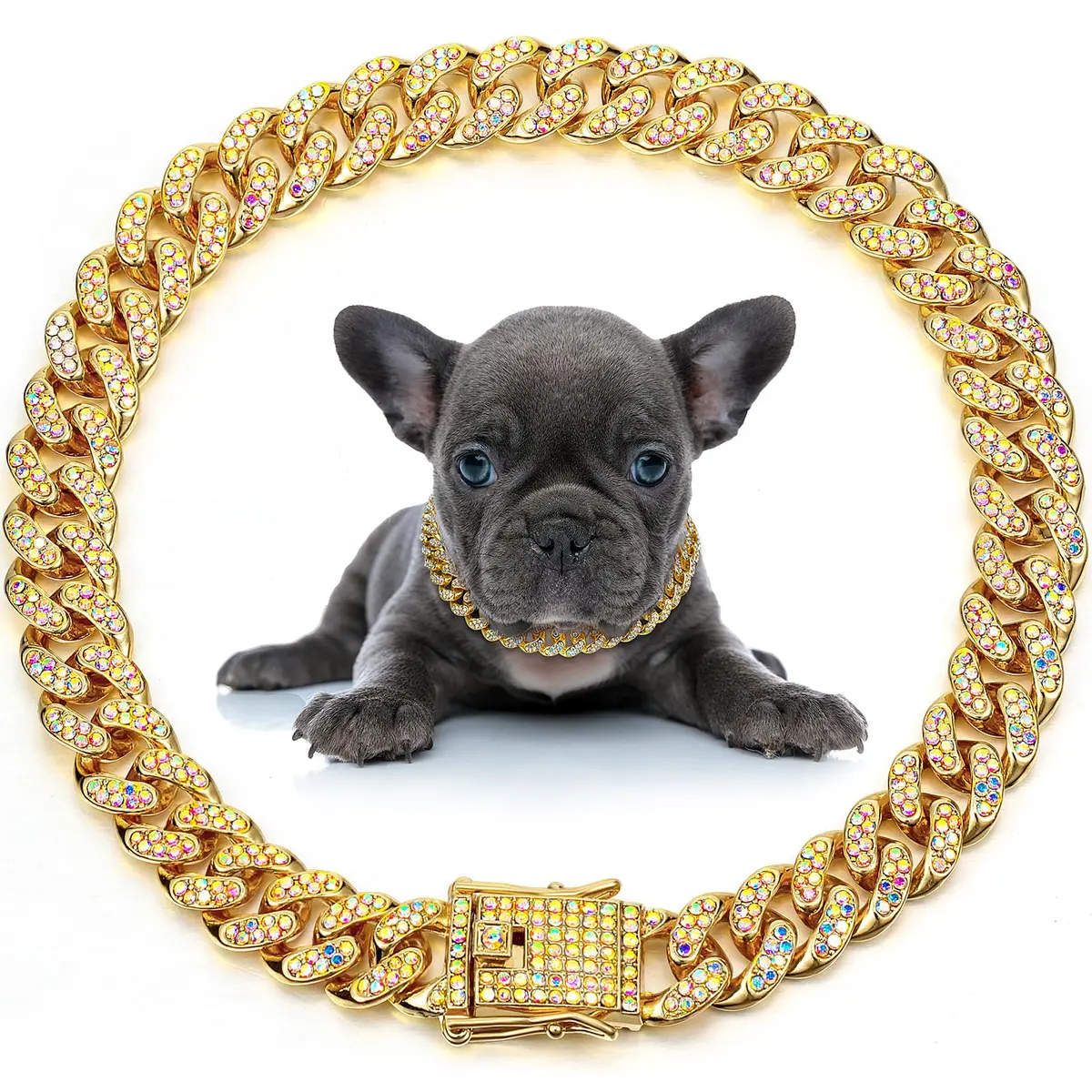 LEIFIDE Cuban Link Dog Collar Chain 12mm 24 Inch Gold AB | Stylish Pet Accessory - main product image