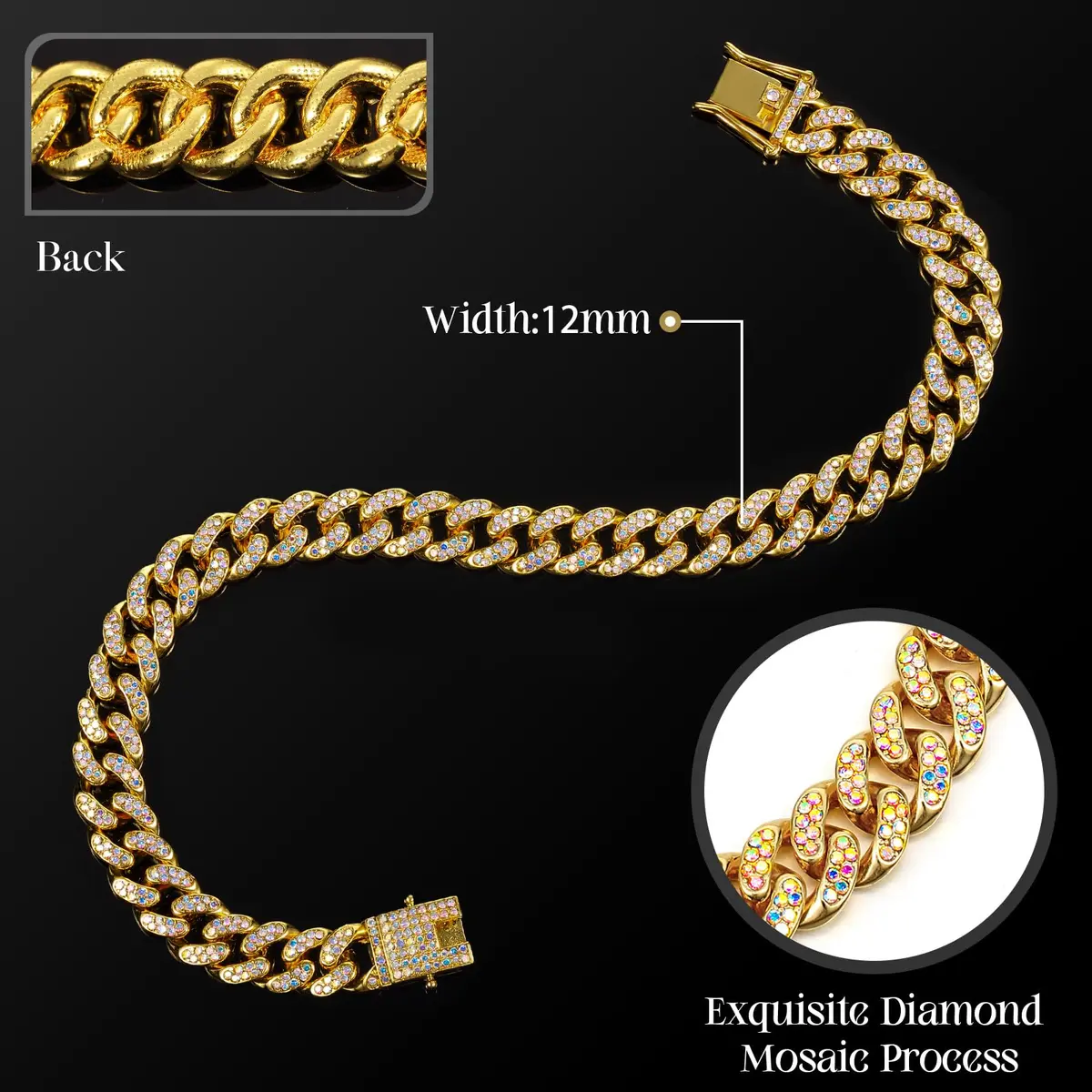 LEIFIDE Cuban Link Dog Collar Chain 12mm 24 Inch Gold AB | Stylish Pet Accessory - view 2