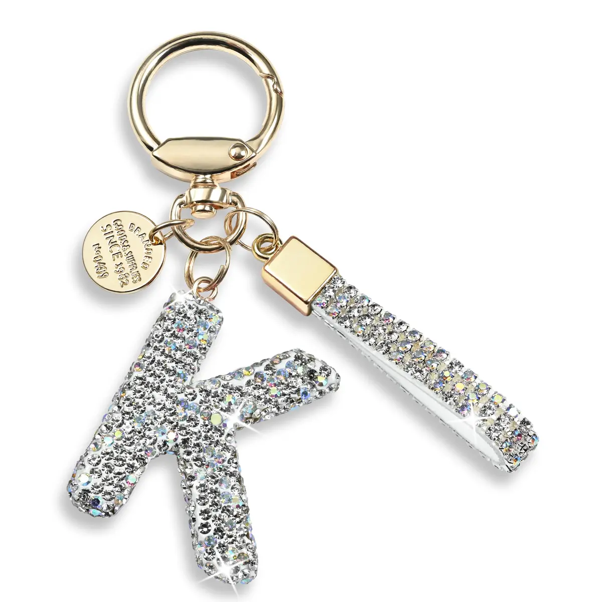 JINGUAZI Bling Initial Letter Keychain Bag Charms for Women (K-white) | Sparkling Diamond Accessory - main product image