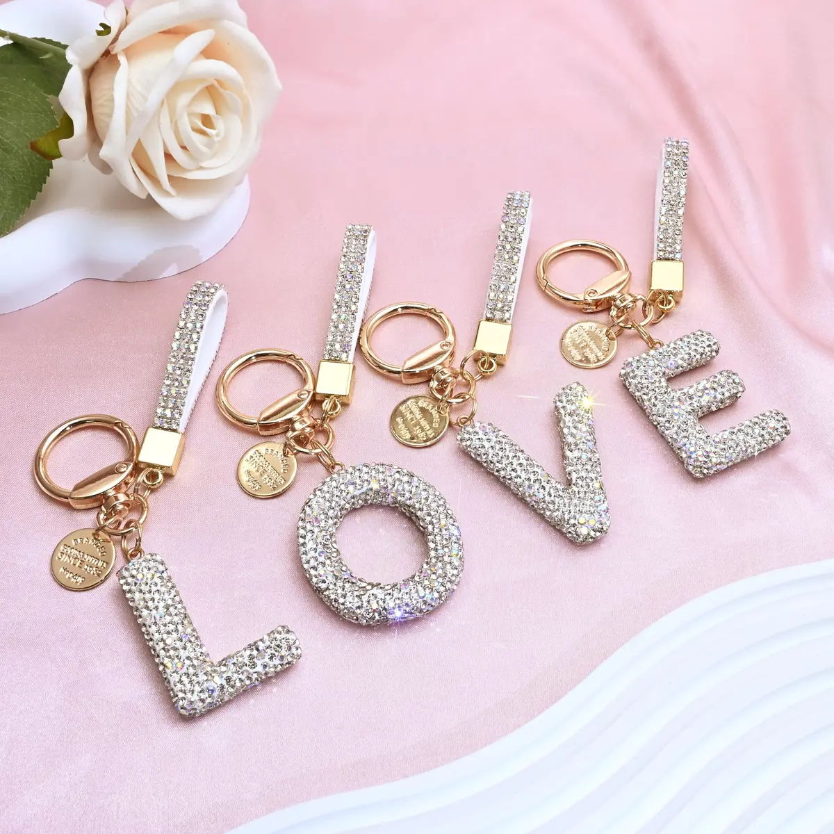 JINGUAZI Bling Initial Letter Keychain Bag Charms for Women (K-white) | Sparkling Diamond Accessory - view 5