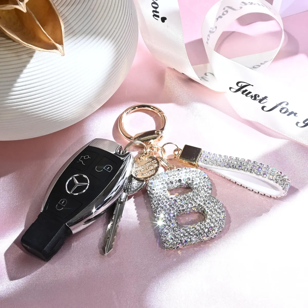 JINGUAZI Bling Initial Letter Keychain Bag Charms for Women (K-white) | Sparkling Diamond Accessory - view 6