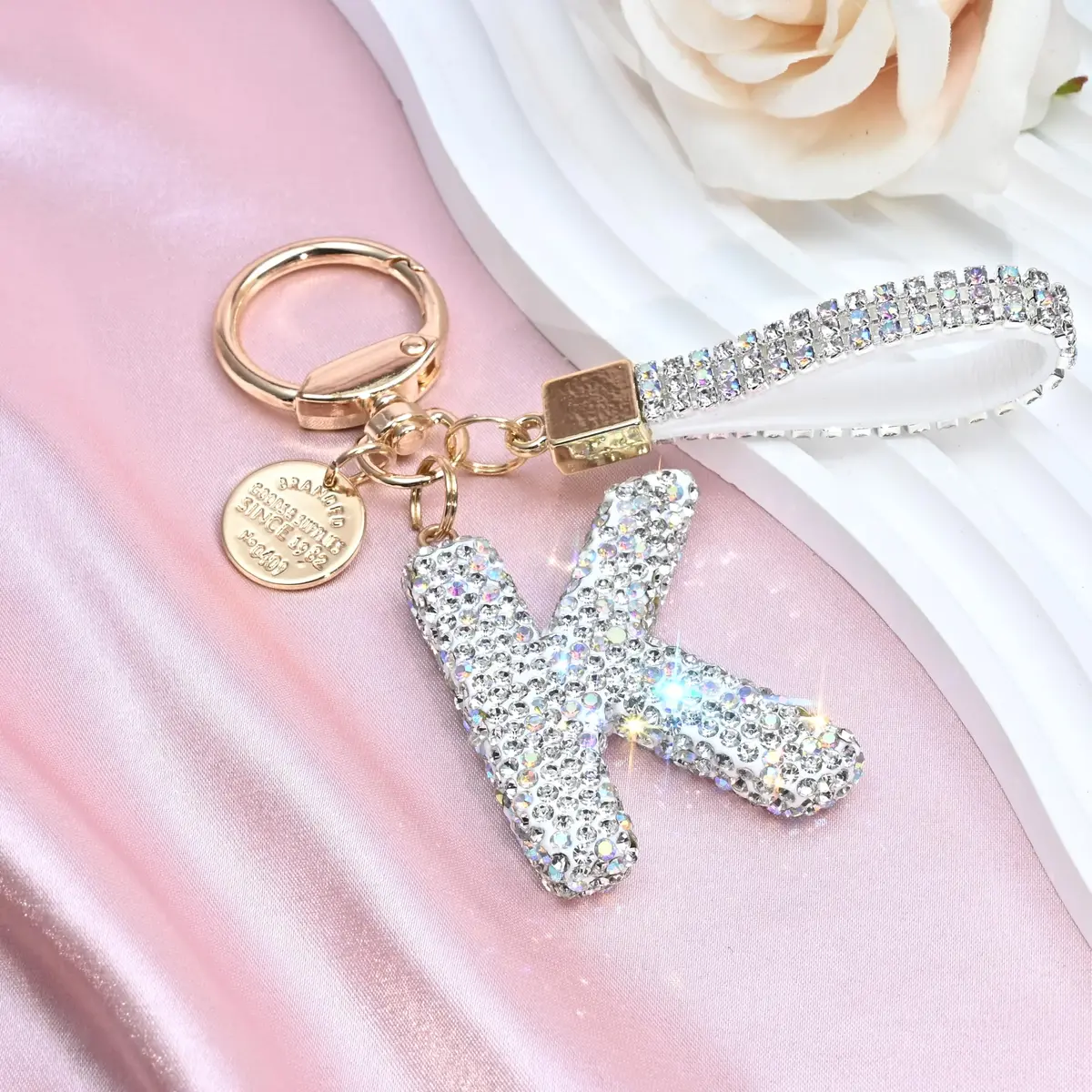 JINGUAZI Bling Initial Letter Keychain Bag Charms for Women (K-white) | Sparkling Diamond Accessory - view 3