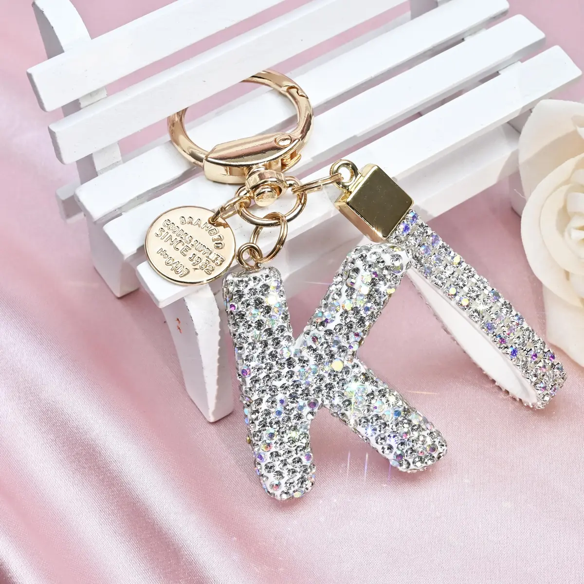 JINGUAZI Bling Initial Letter Keychain Bag Charms for Women (K-white) | Sparkling Diamond Accessory - view 4