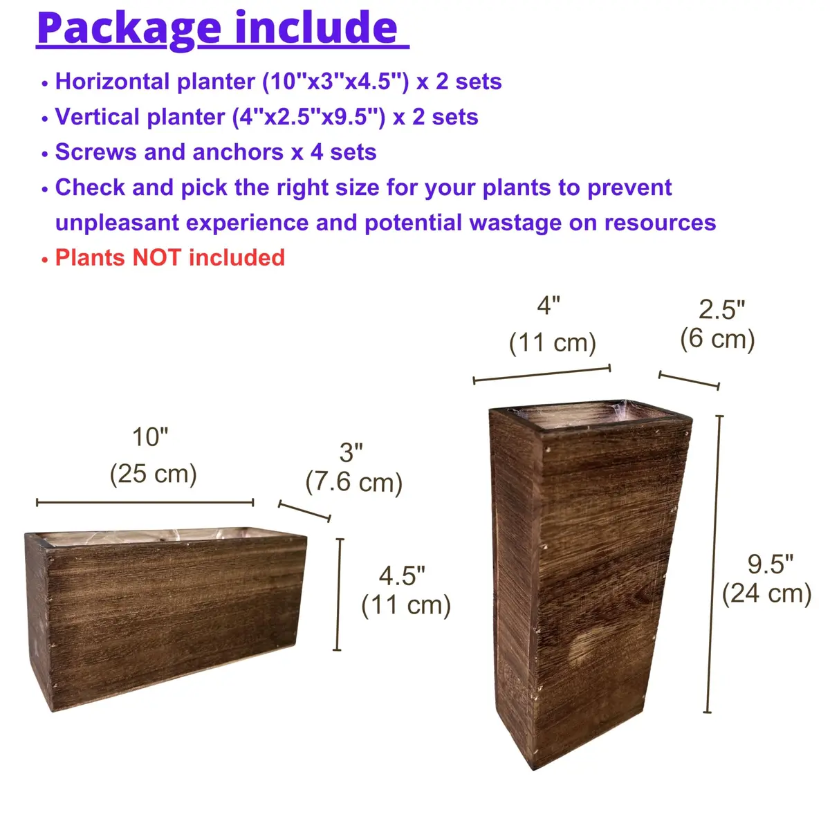 LáLáGreen Wooden Wall Planters (4 Pack) Hanging Wood Planter Box for Plants - view 2