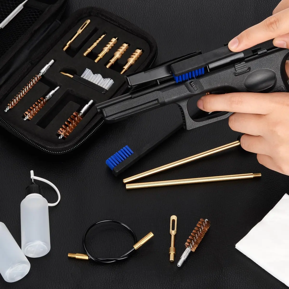 BOOSTEADY Universal Handgun Cleaning Kit .22-.45 Caliber | 16-Piece Brass & Steel Tool Set - view 6