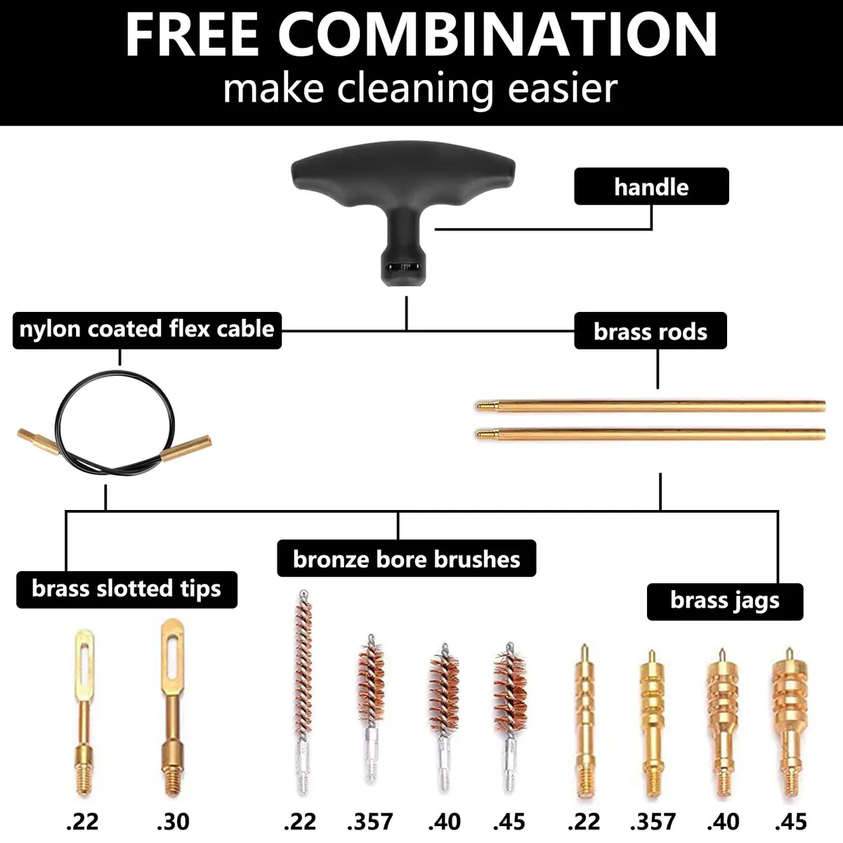 BOOSTEADY Universal Handgun Cleaning Kit .22-.45 Caliber | 16-Piece Brass & Steel Tool Set - view 4