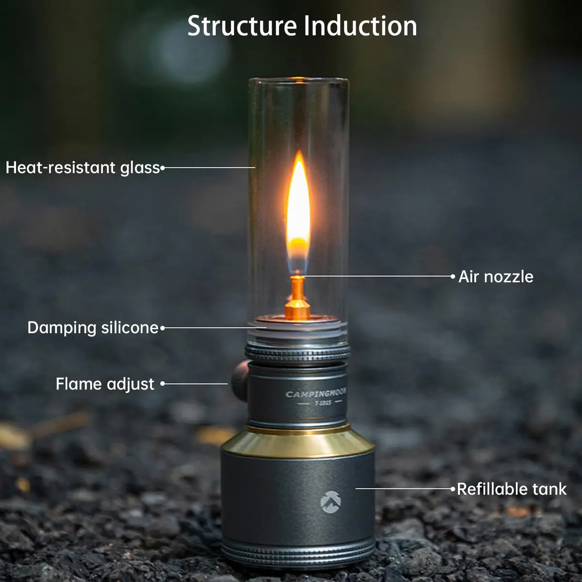 Campingmoon Gas Candle Lantern 15g | Real Flame, Refillable Tank, Wooden Case - view 5