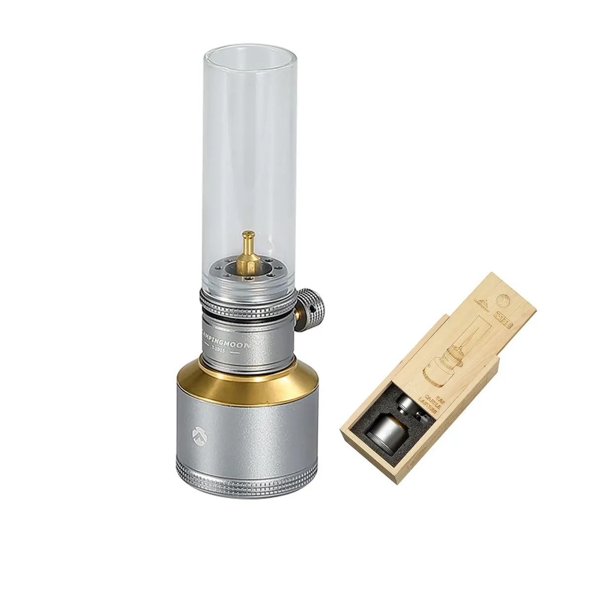Campingmoon Gas Candle Lantern 15g | Real Flame, Refillable Tank, Wooden Case - view 4