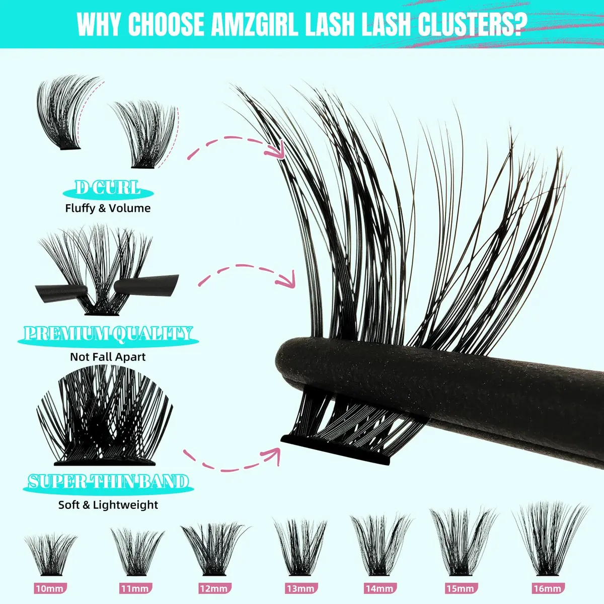 AMZGIRL Fluffy Lash Clusters Kit, D Curl Lash Clusters | 320 Pcs, 10-16mm, Reusable, Easy DIY - view 3