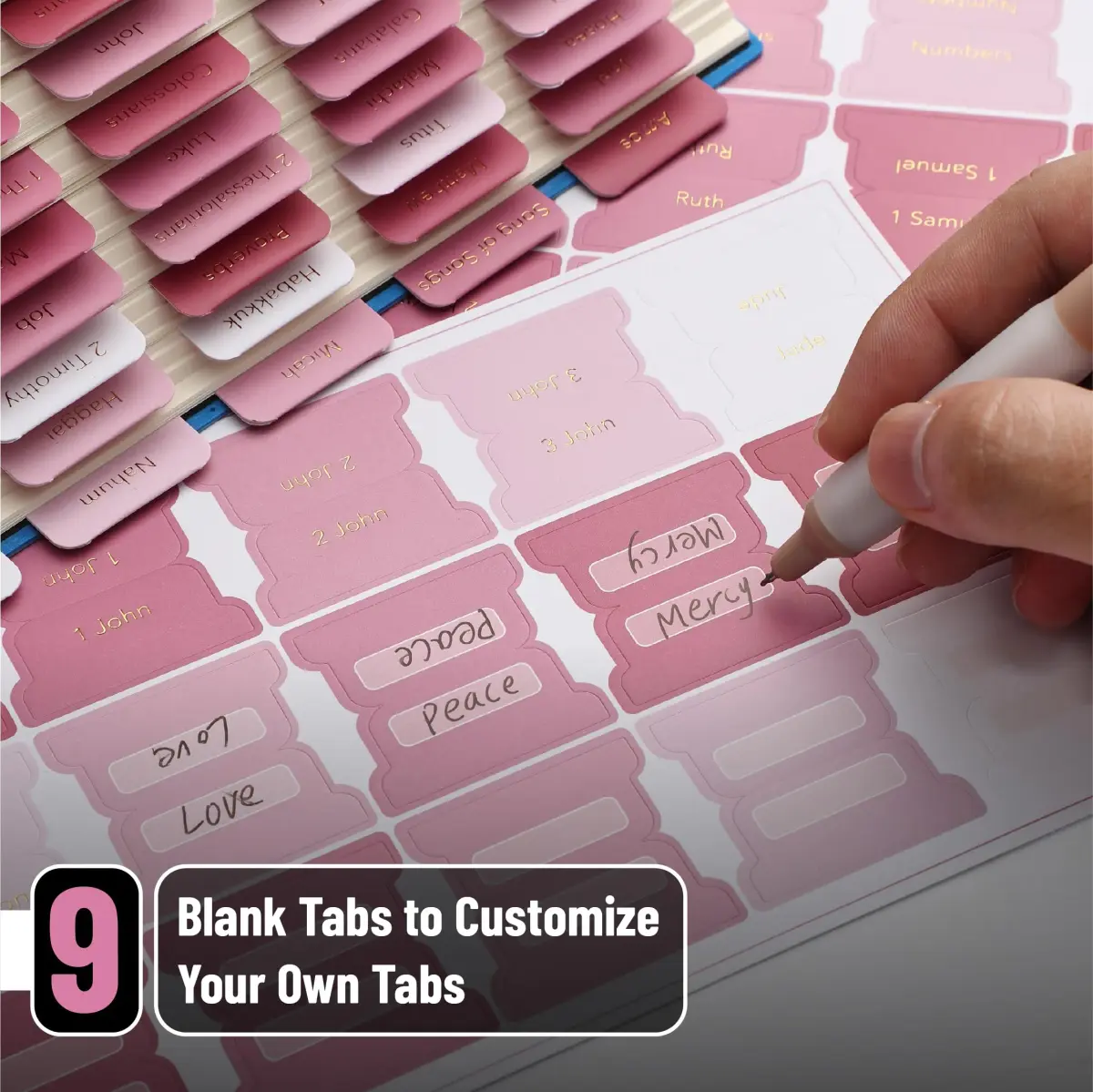 Mr. Pen Pink Plum Orchard Bible Tabs (75 Tabs) | Gold Foil Embossed Lettering for Organized Study - view 3