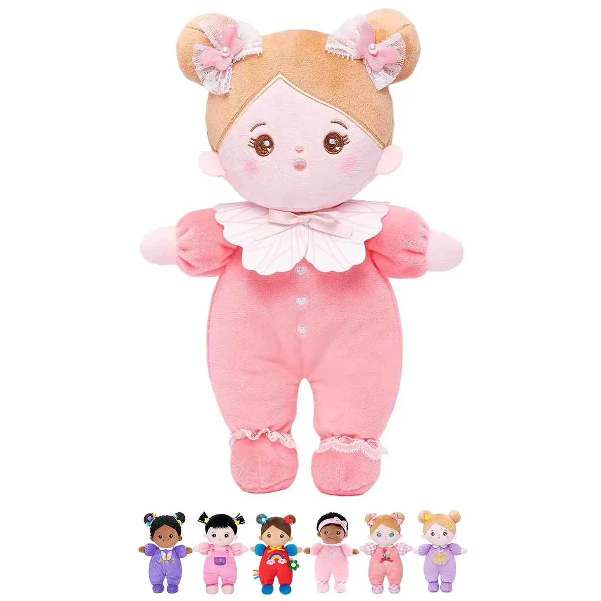 OUOZZZ Soft Plush Baby Doll 10" (25.4 cm) Snuggle Buddy Pink Bow | CPC Certified & CPSIA Tested - main product image