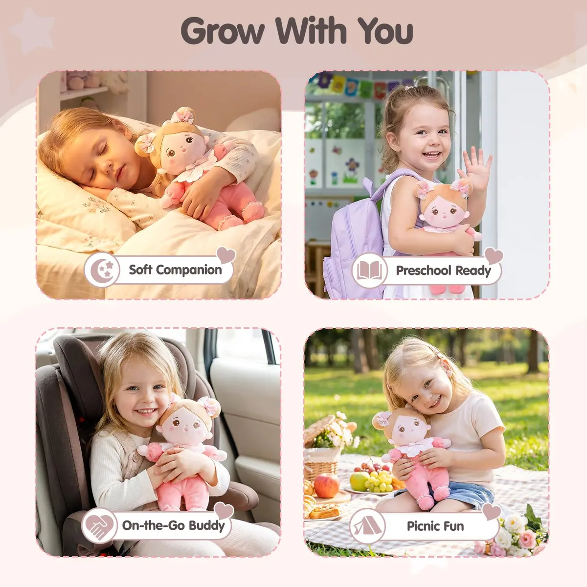 OUOZZZ Soft Plush Baby Doll 10" (25.4 cm) Snuggle Buddy Pink Bow | CPC Certified & CPSIA Tested - view 7