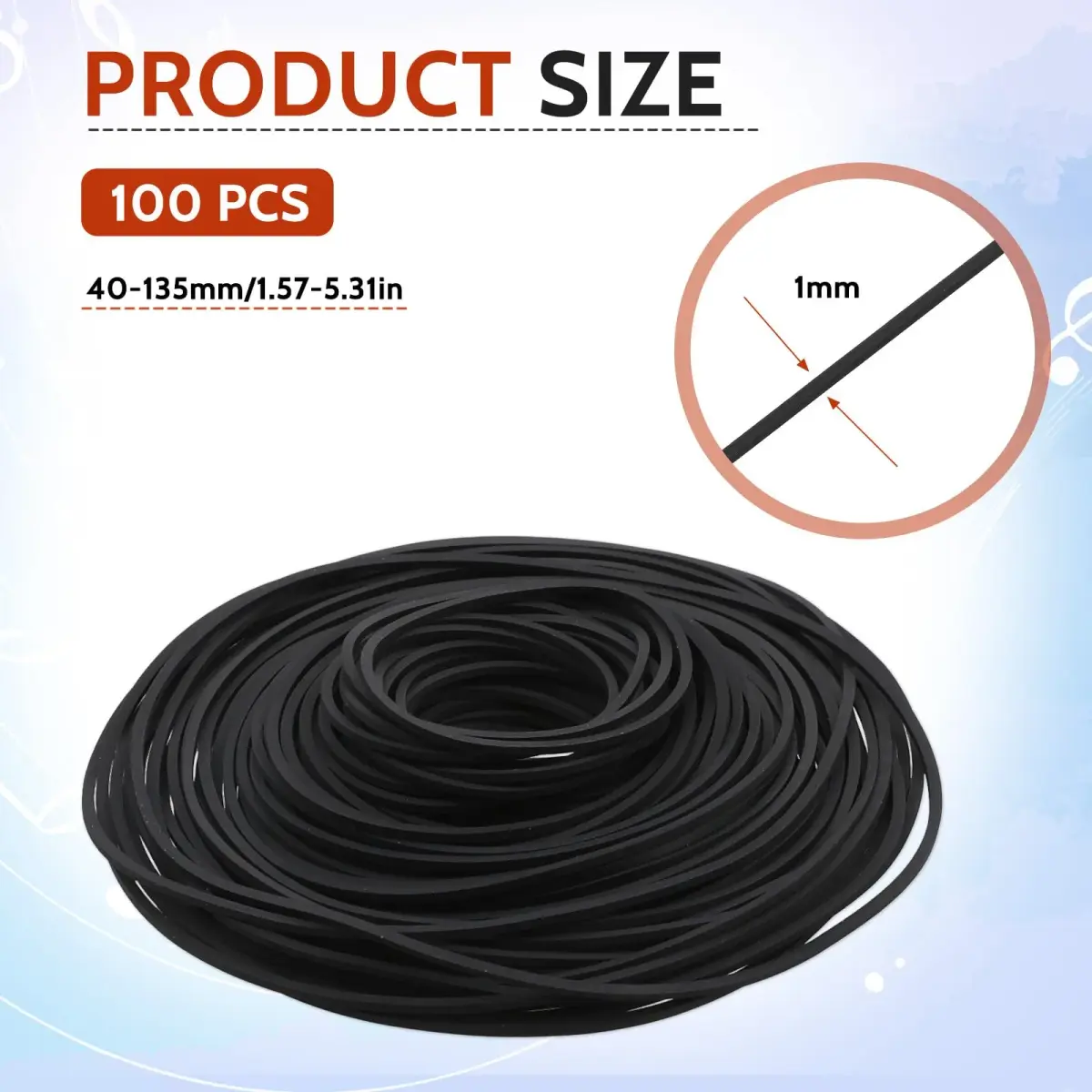 Sliverdew 100 Pcs Cassette Rubber Belts 40-135mm (1.57-5.31 inches) | For DVD CD LD VCR Repeater Drives - view 2
