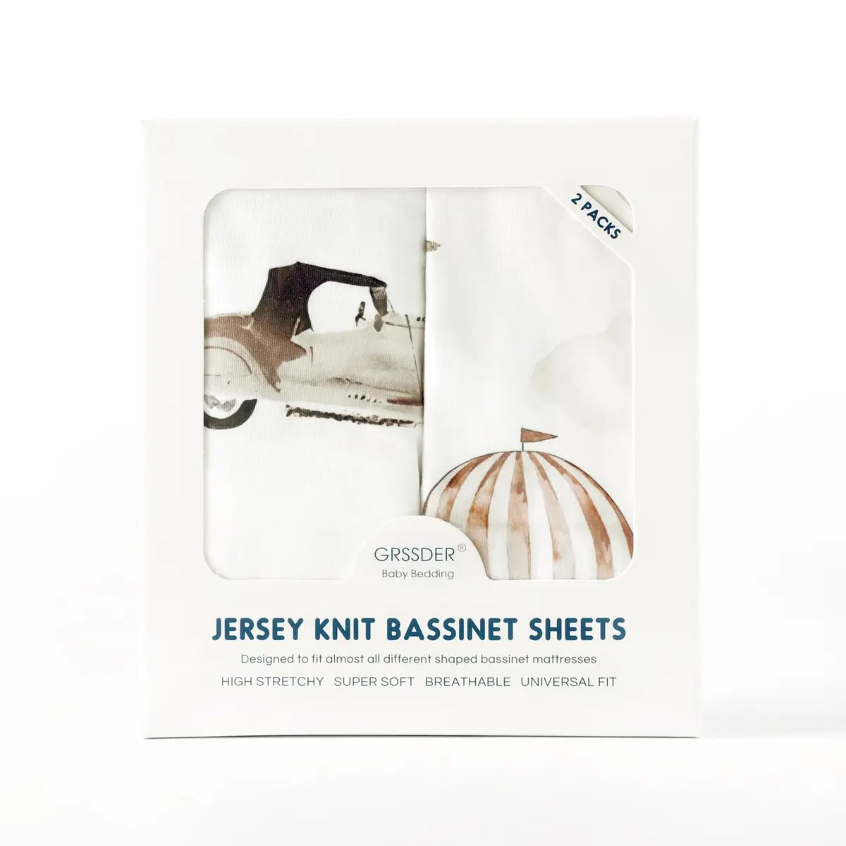 GRSSDER Fitted Bassinet Sheet Set 2 Pack | Ultra Soft Jersey Knit, Universal Fit, Snug & Breathable (70-120 chars) - view 8